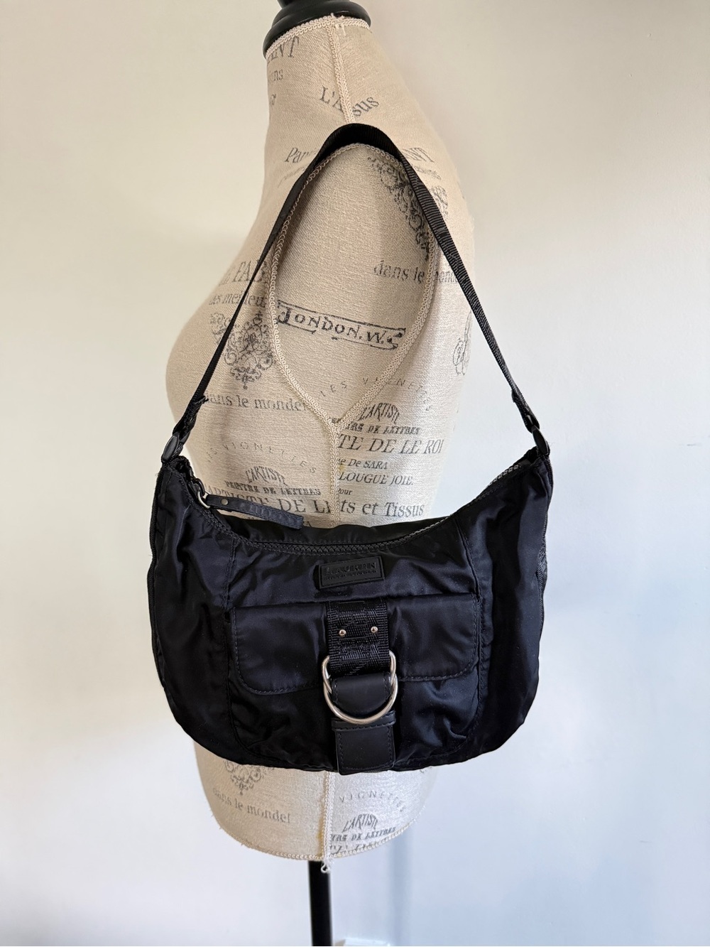 Lauren Ralph Lauren Black nylon Shoulder Hobo with Buckle Detail
